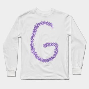 Lavender Letter G Hand Drawn in Watercolor and Ink Long Sleeve T-Shirt